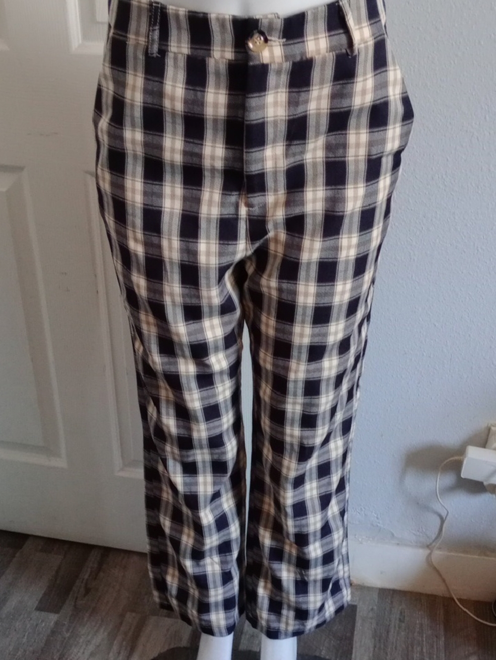 SHEIN Navy and Cream Plaid Chinos